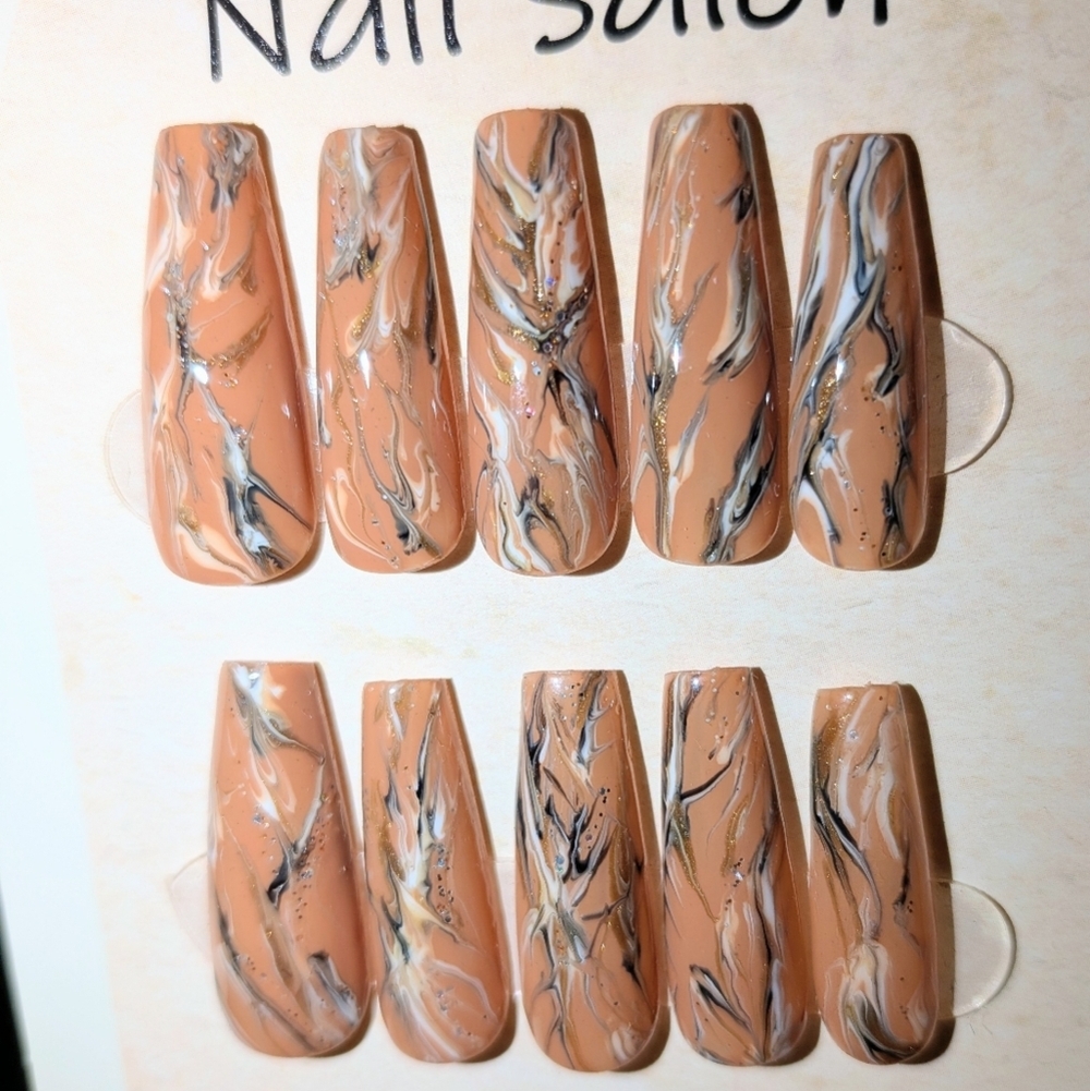 Hand Crafted Marble Design Press-On Nails Sz Small